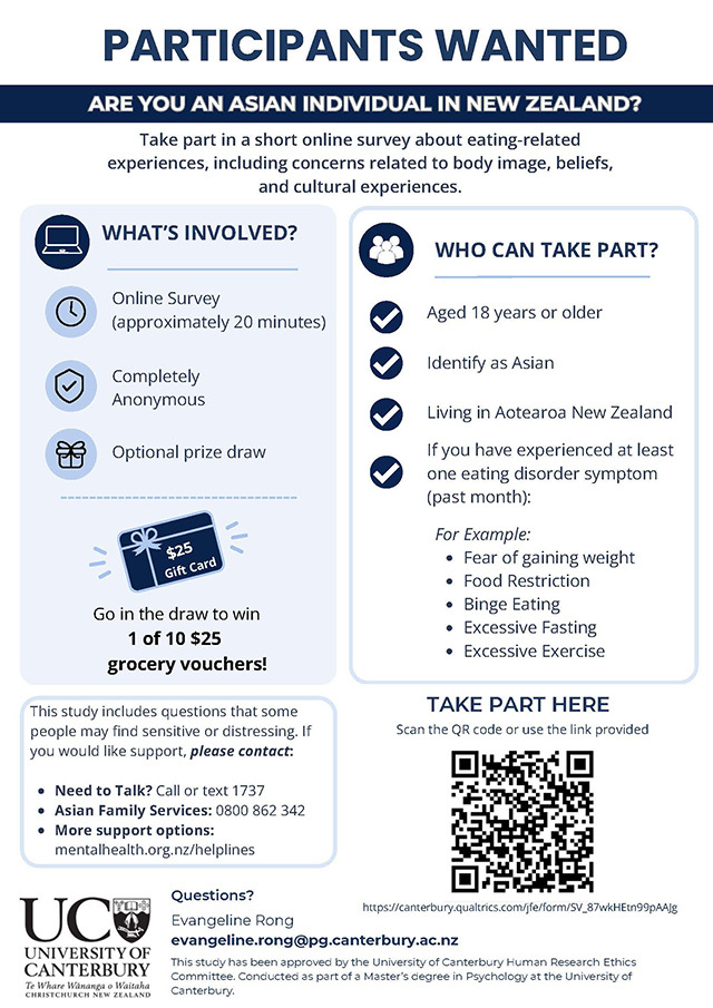 Online survey about eating-related experiences of Asians in NZ